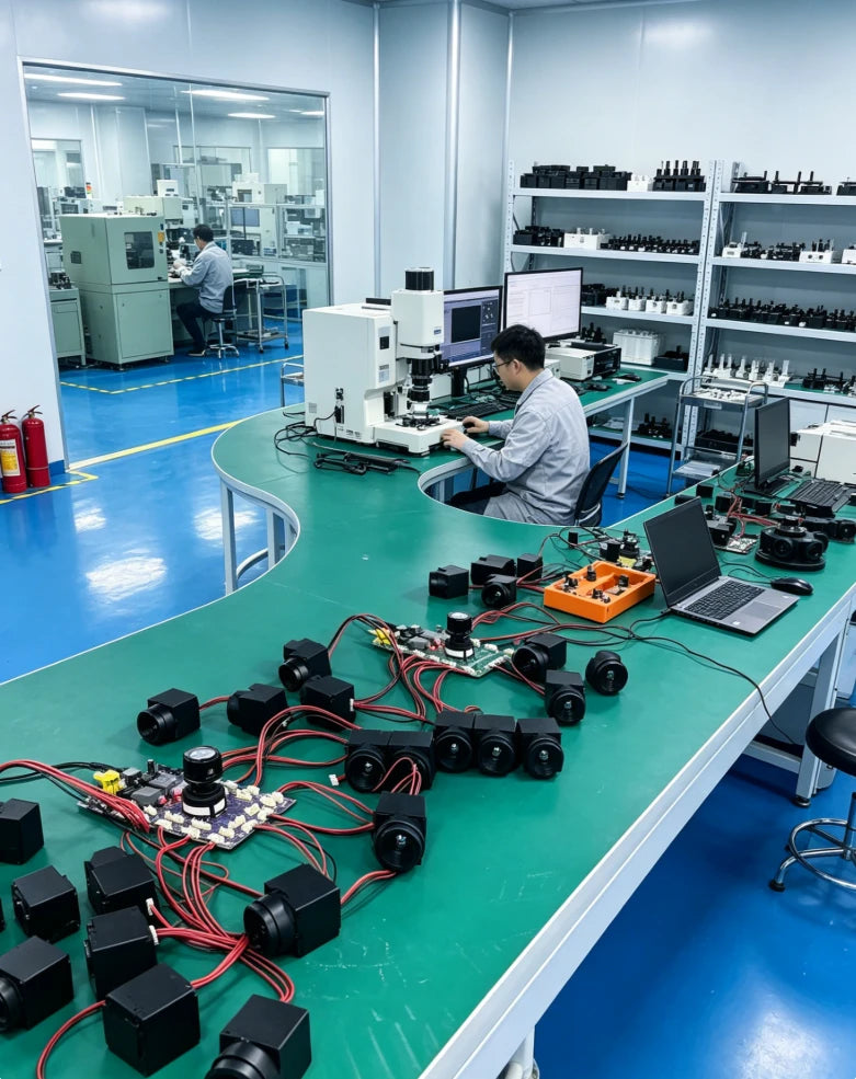 工程师在实验室调试 VOx 非制冷焦平面阵列